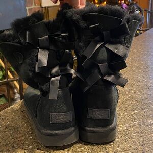 UGG Women's Black Winter Boots with Ribbon Accents